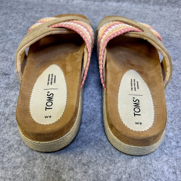 TOMS - Women’s Paloma Sandals Crossed Straps Slip-On Tan Suede Pink Slides Sz 9 - Picture 4 of 9